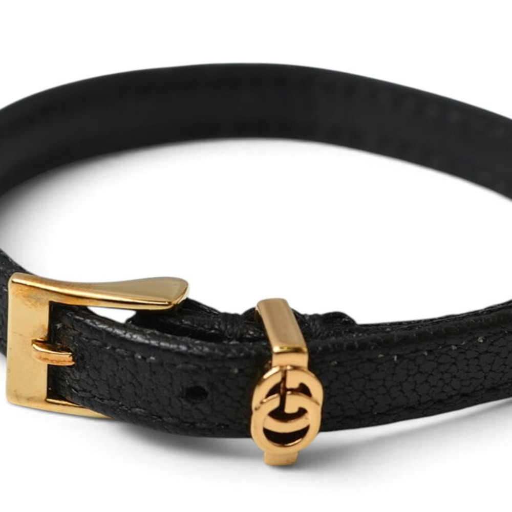 Gucci Bracelet Bangle GUCCI Double G Leather 648621 Black Gold Men's Women's
